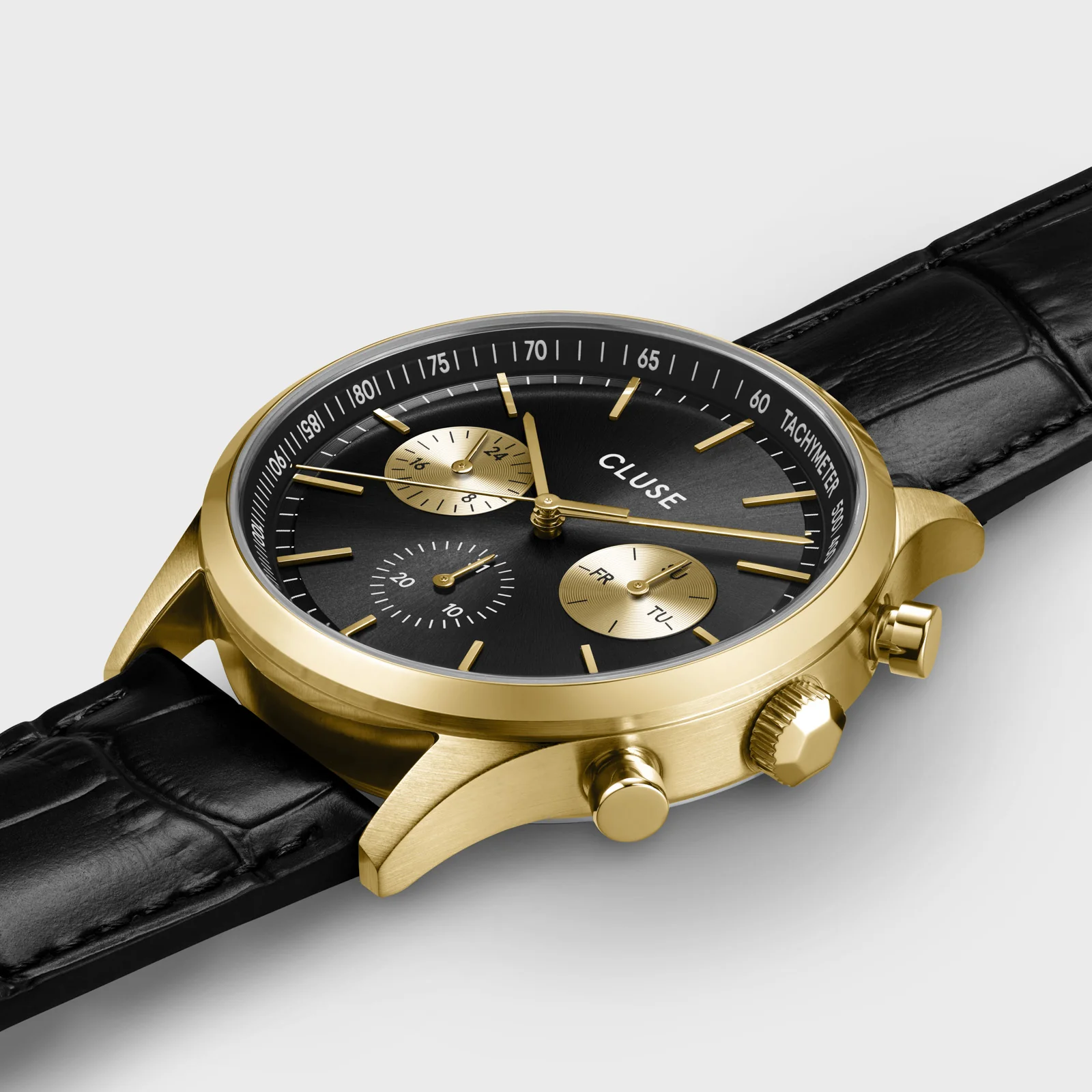 Anthéor Multifunction Watch Leather, Full Black, Gold Colour - Image 3