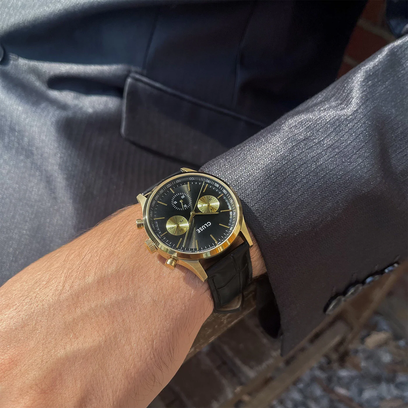 Anthéor Multifunction Watch Leather, Full Black, Gold Colour - Image 5