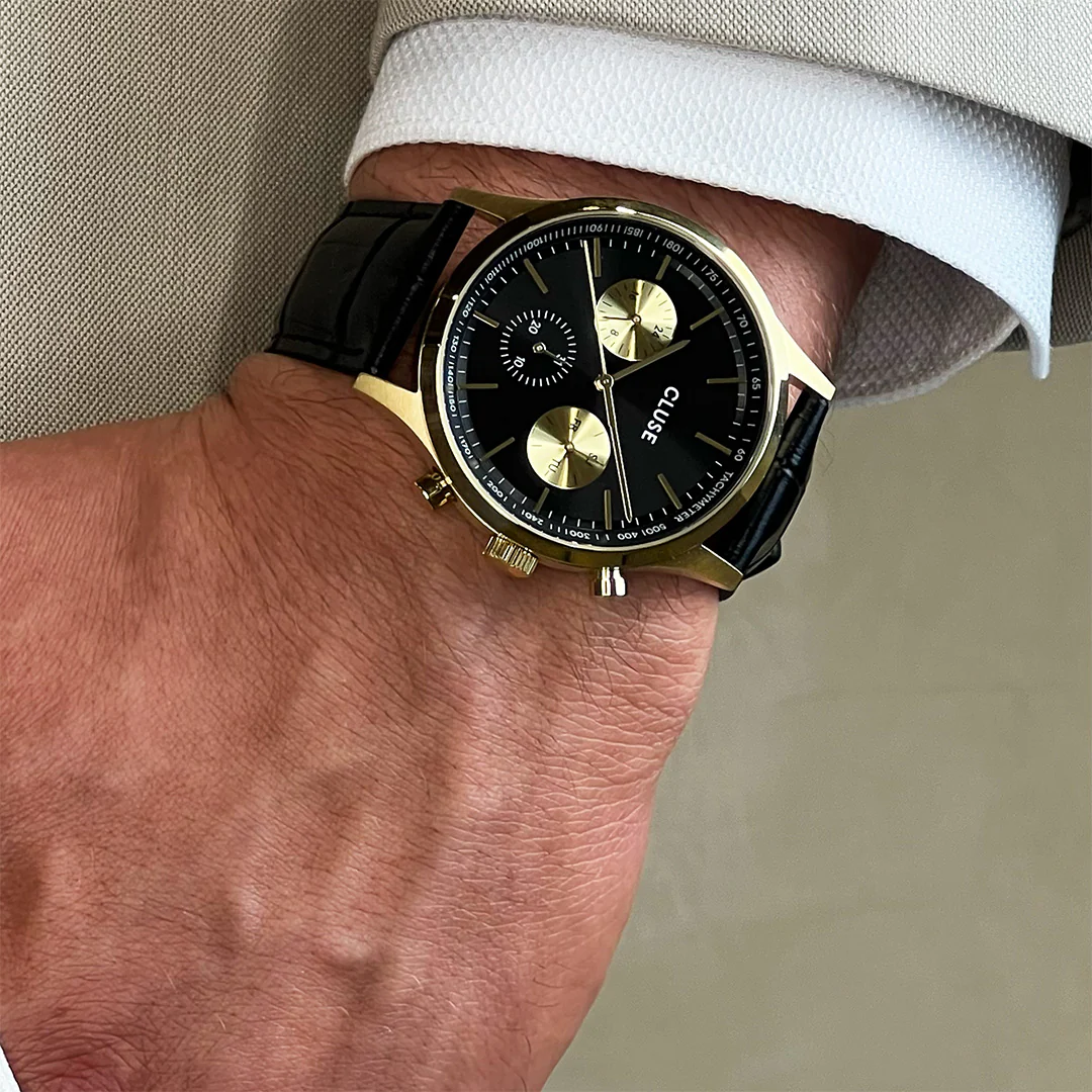 Anthéor Multifunction Watch Leather, Full Black, Gold Colour - Image 7