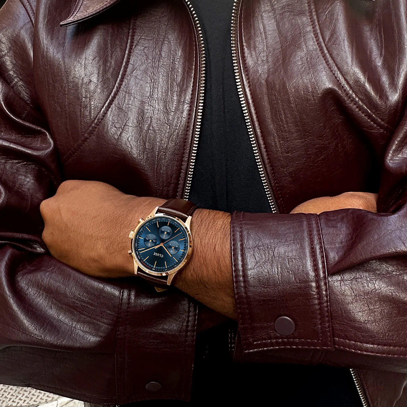 Anthéor Multifunction Watch Leather Blue, Rose Gold Colour - Image 6