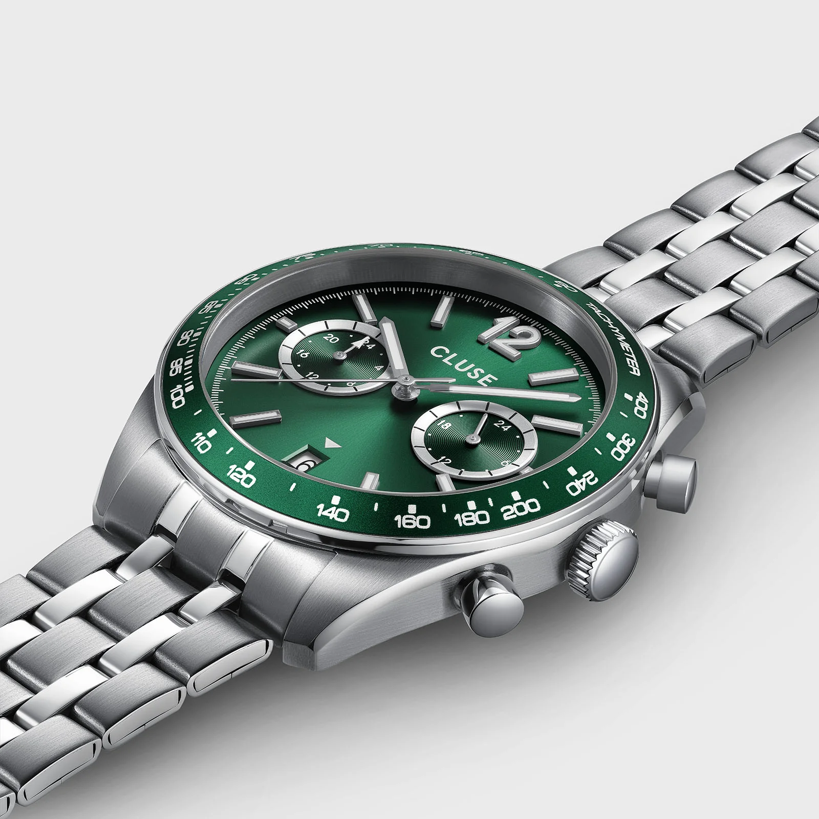 Aravis Dual Timer Watch Steel, Green, Silver Colour - Image 3
