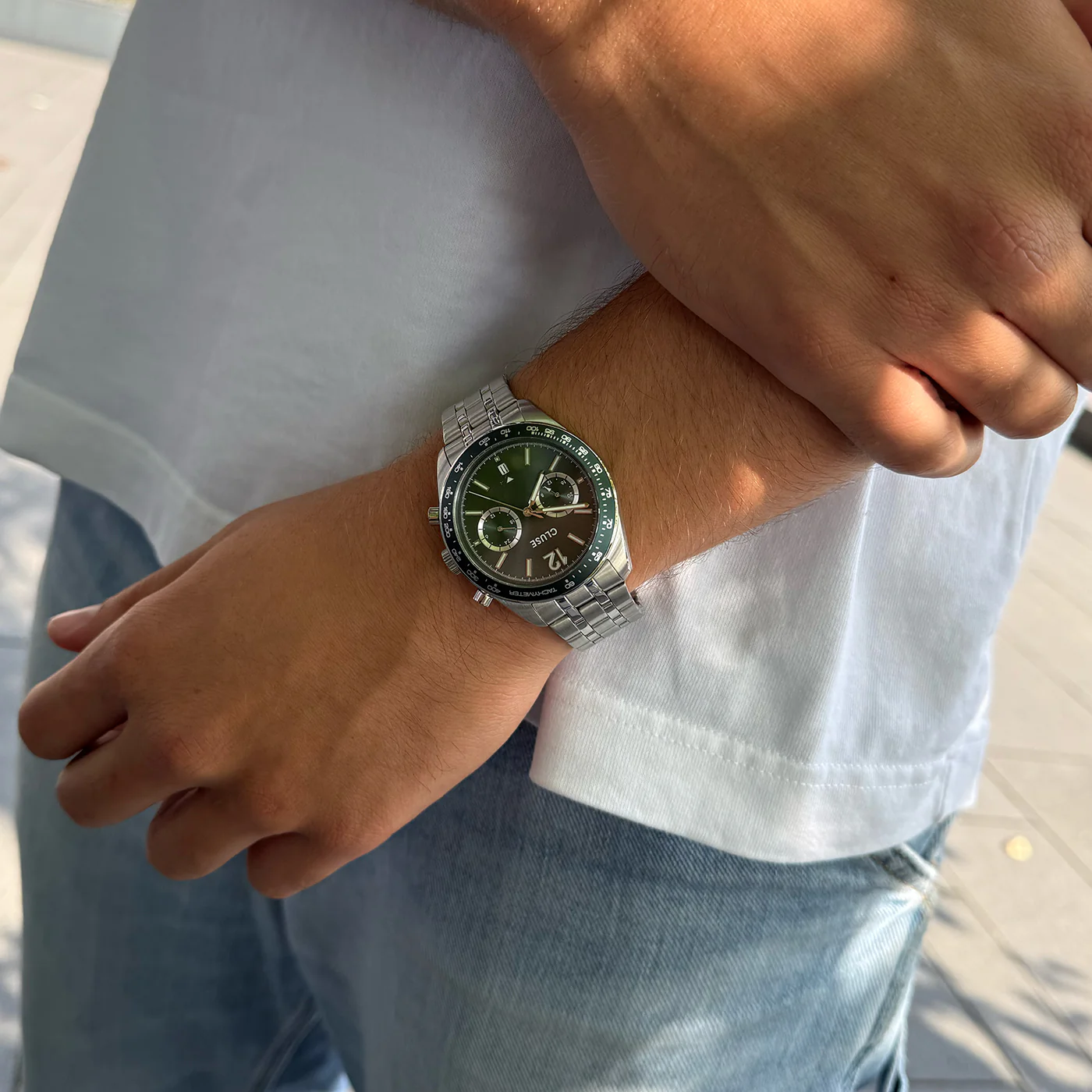 Aravis Dual Timer Watch Steel, Green, Silver Colour - Image 6
