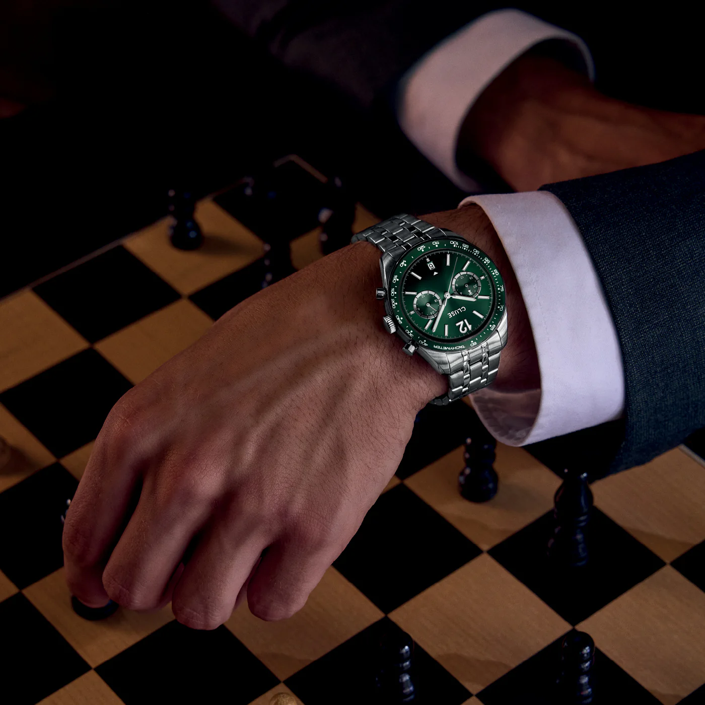 Aravis Dual Timer Watch Steel, Green, Silver Colour - Image 8