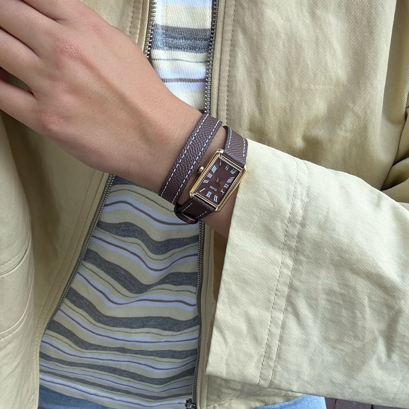 Belisenna Watch Double Leather, Mocha, Gold Colour - Image 7