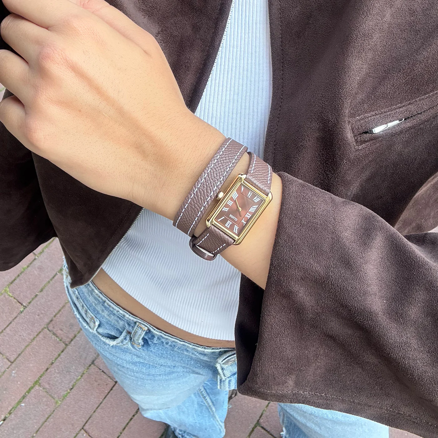 Belisenna Watch Double Leather, Mocha, Gold Colour - Image 9