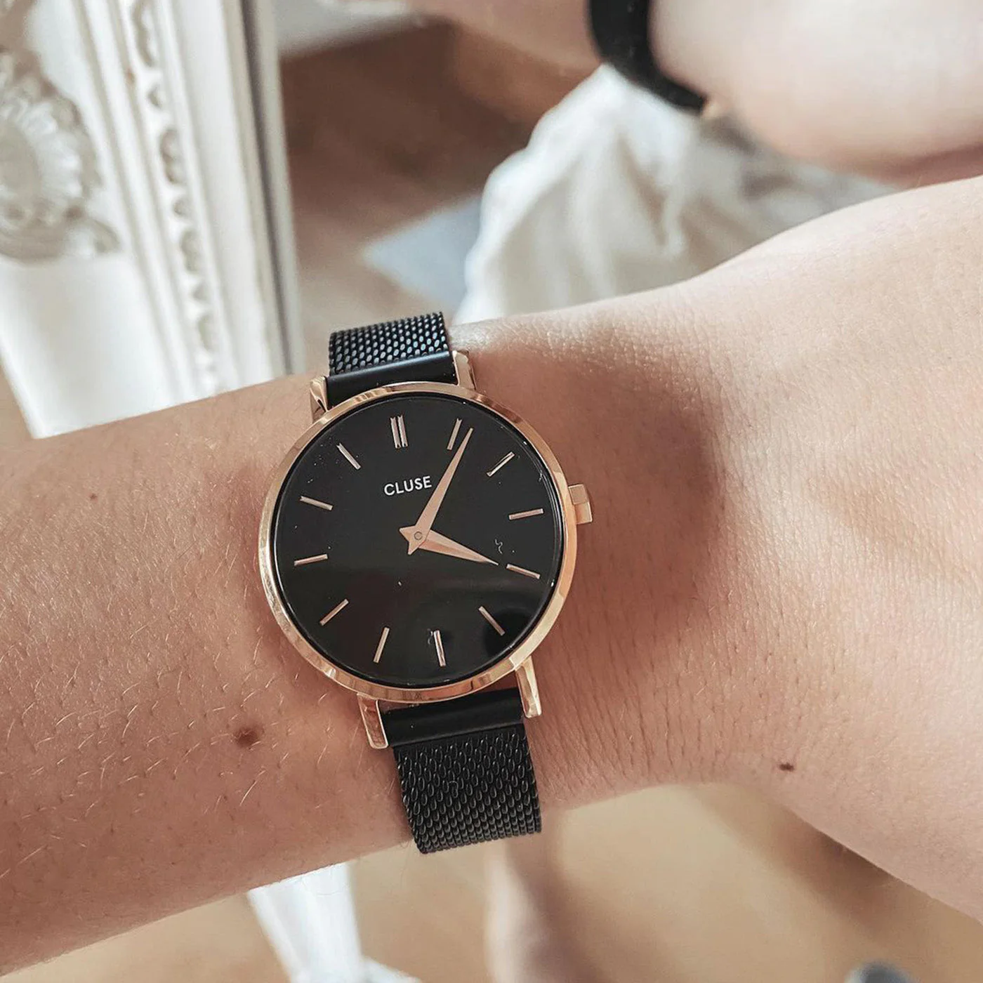 Boho Chic Petite Watch Mesh, Full Black, Rose Gold Colour - Image 6