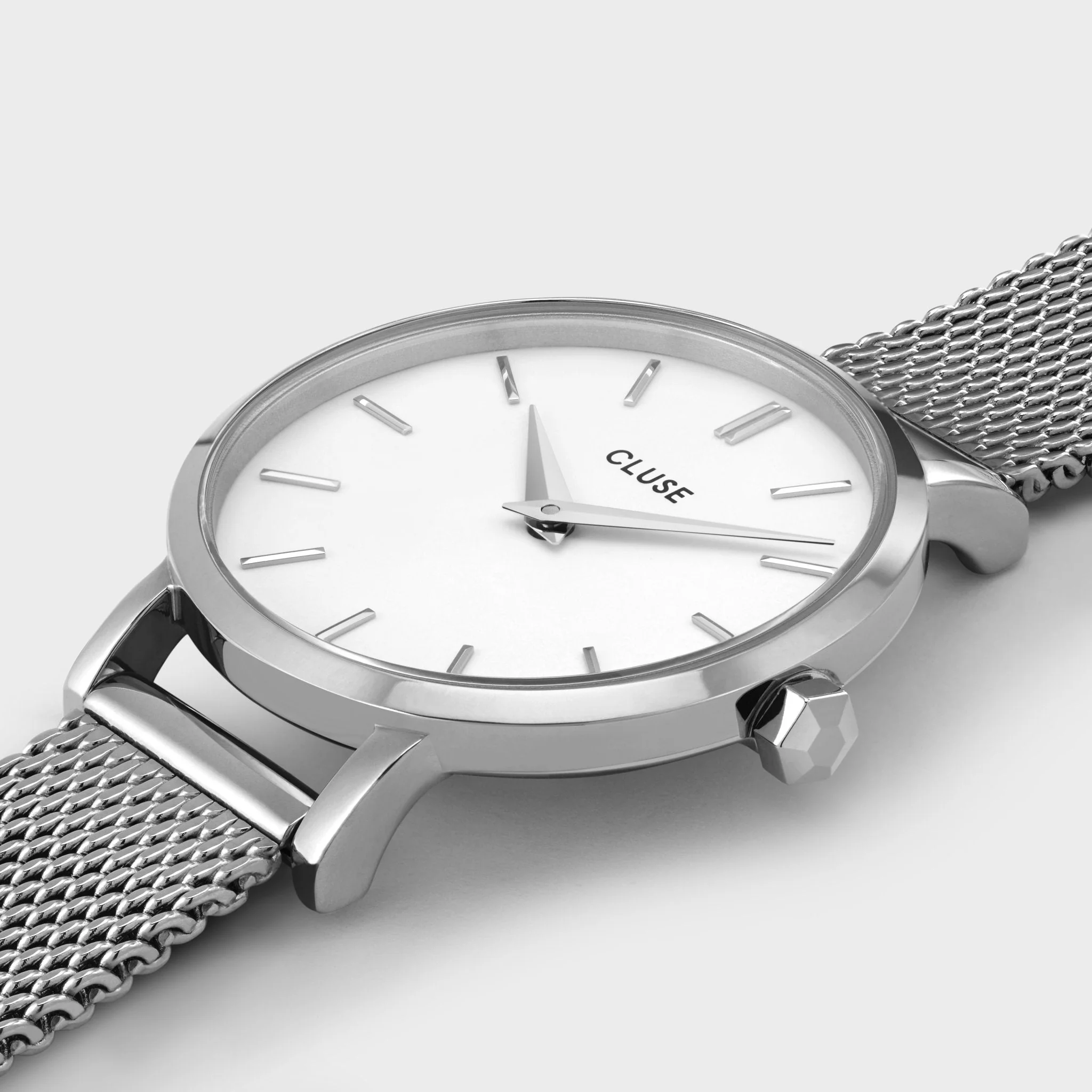 Boho Chic Petite Watch Mesh, White, Silver Colour - Image 3