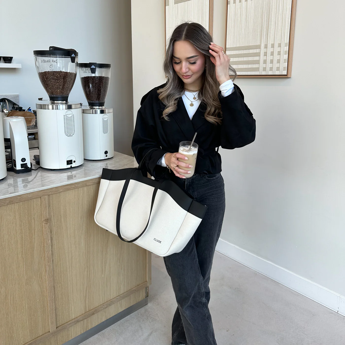 Tote Bag, Beige, Black Colour - Image 12