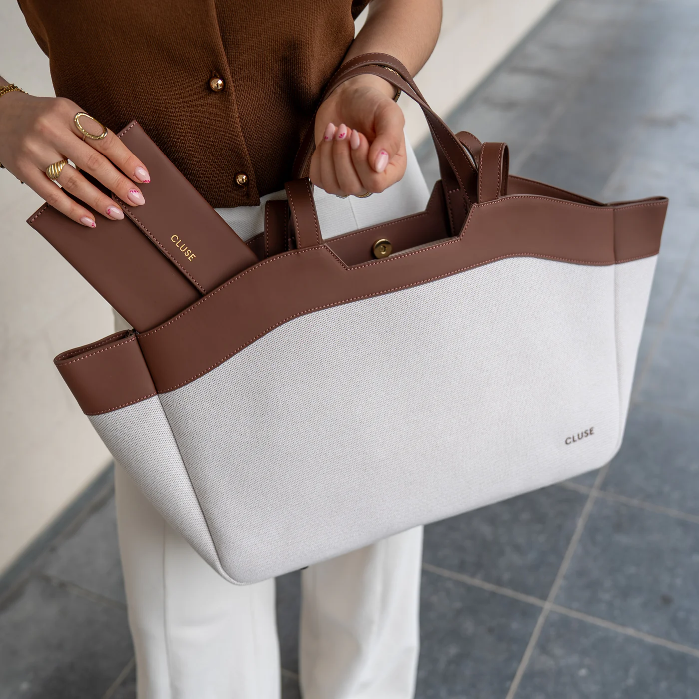 Tote Bag, Beige, Brown Colour - Image 8