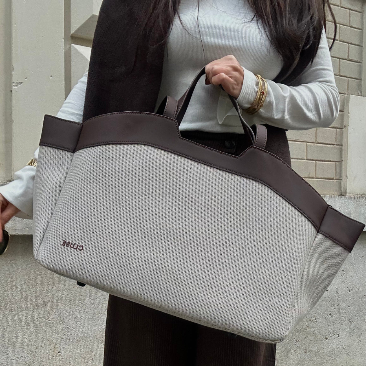 Tote Bag, Beige, Dark Brown Colour - Image 12