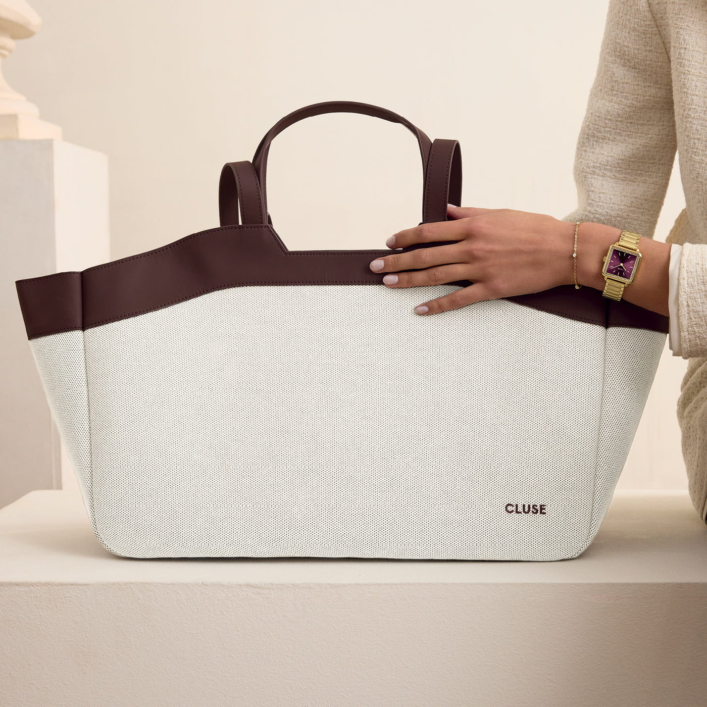 Tote Bag, Beige, Dark Brown Colour - Image 7