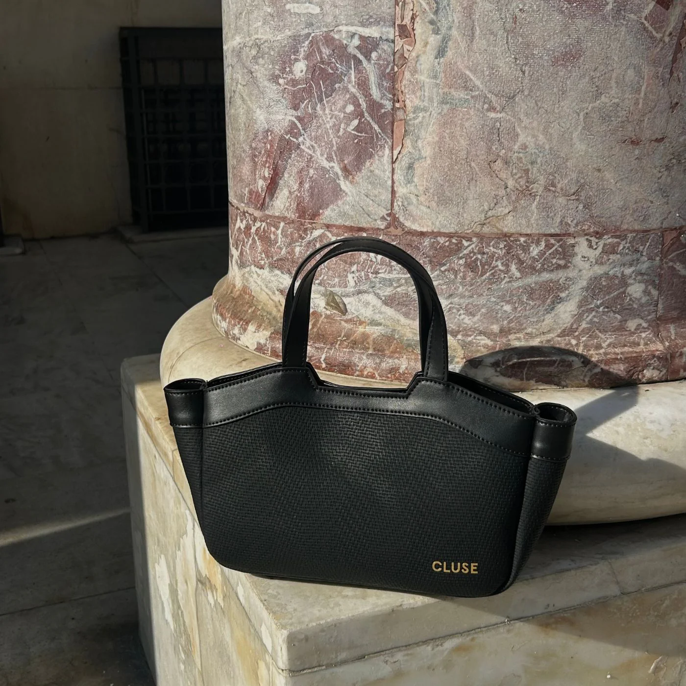 Tote Bag Mini, Textured Full Black Colour - Image 8