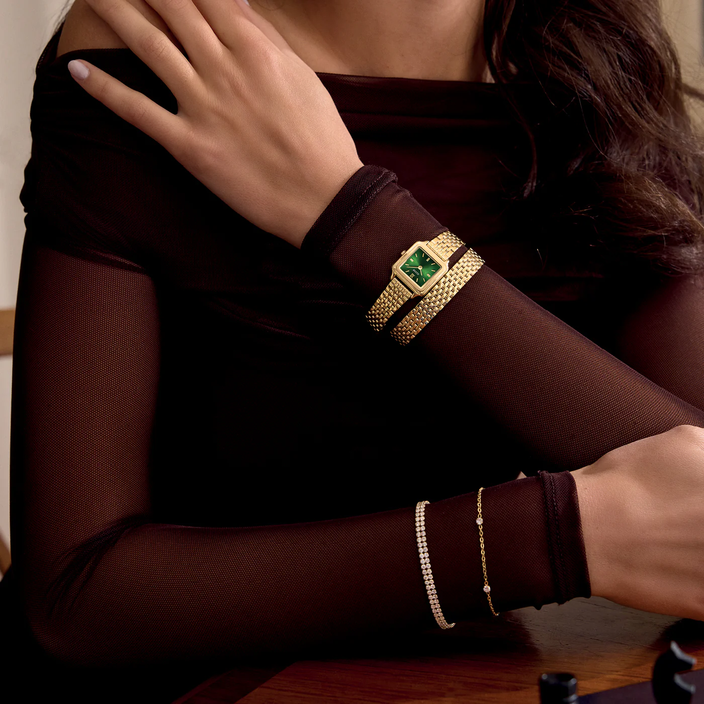 Élevé Double Tennis Bracelet, Gold Colour - Image 6