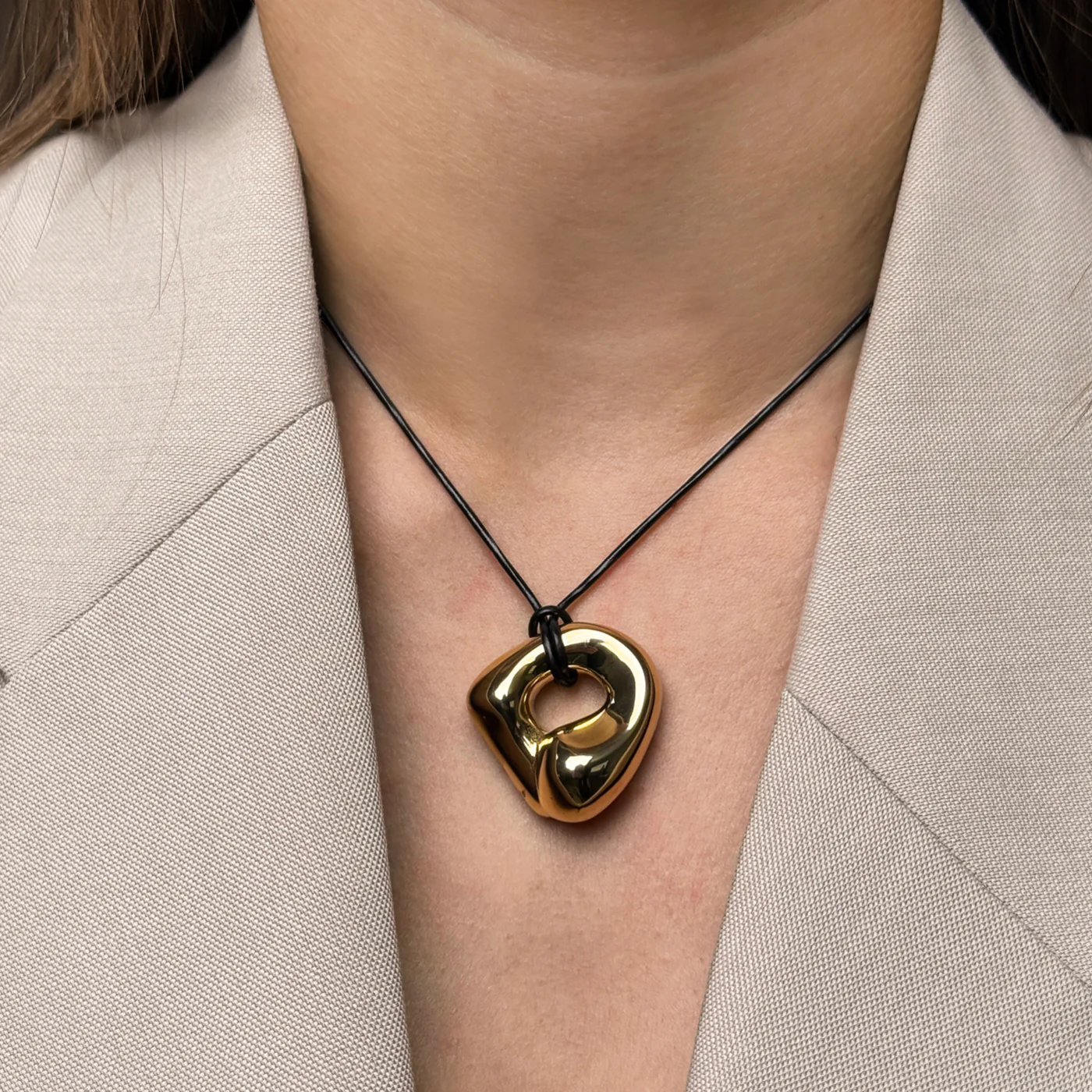 Élevé Irregular Leather Necklace, Gold Colour - Image 3