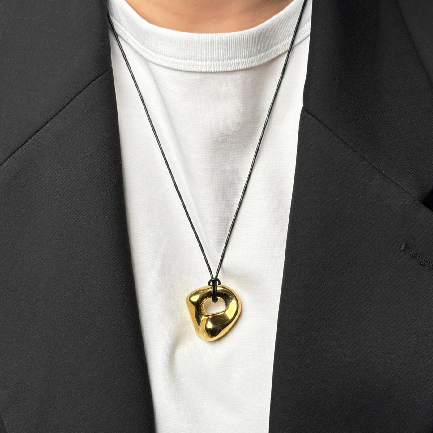 Élevé Irregular Leather Necklace, Gold Colour - Image 4