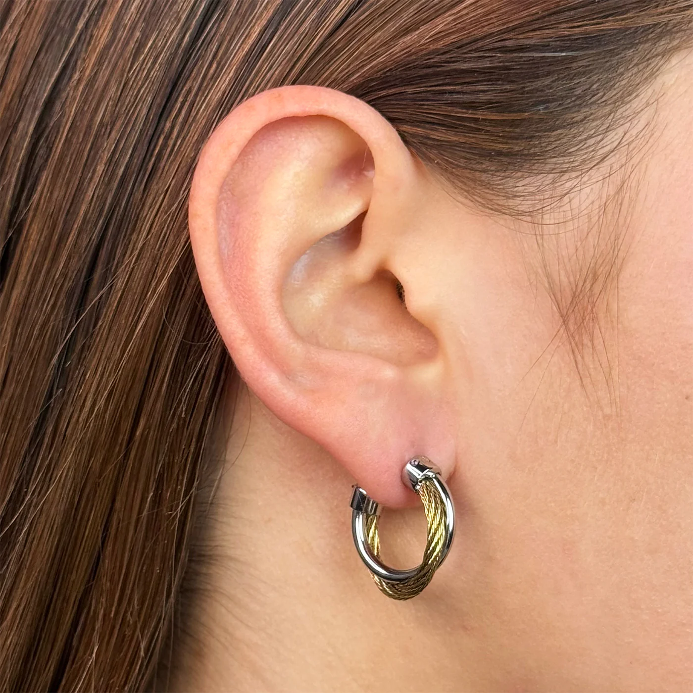Élevé Medium Double Hoop Earrings, Two-tone - Image 2