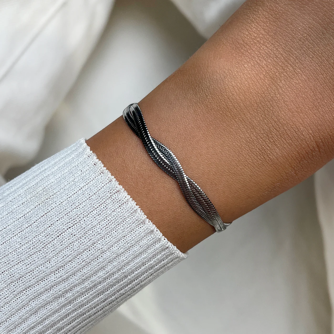 Élevé Twisted Snake Bracelet, Silver Colour - Image 2