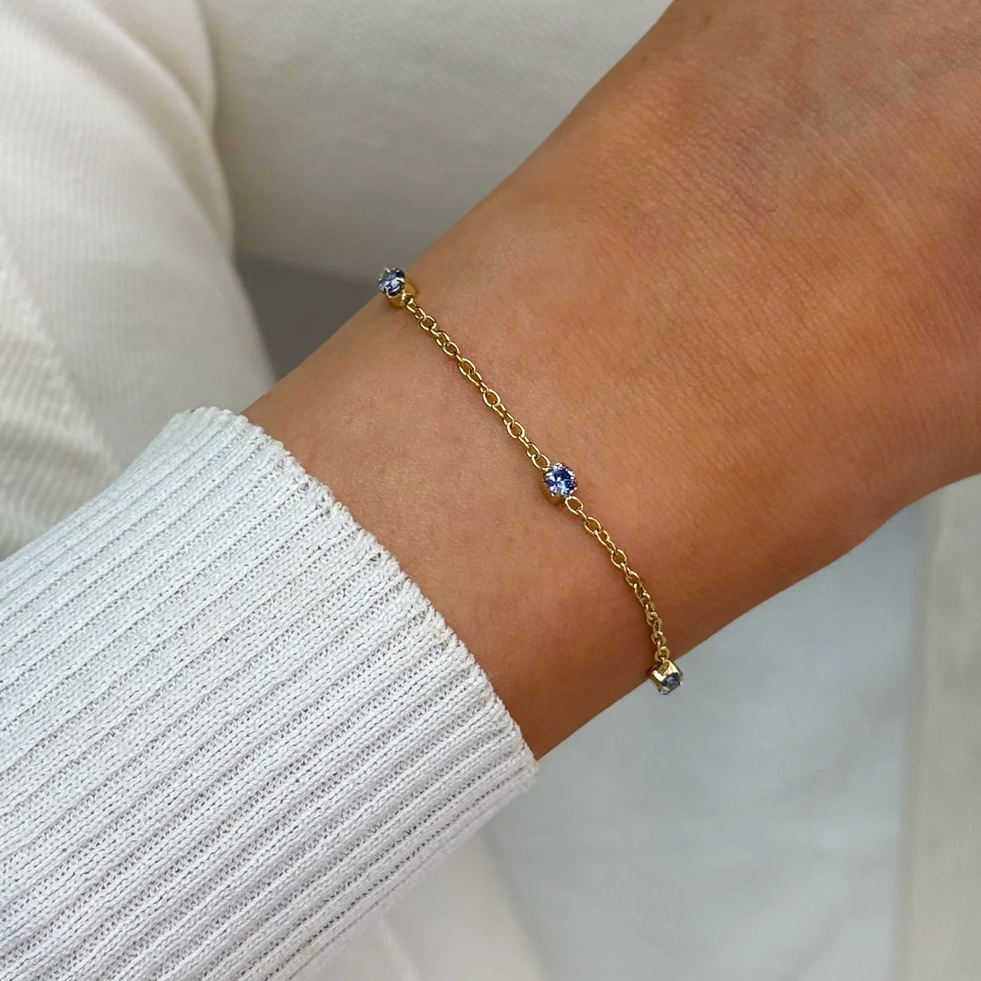 Élevé Zirconia Chain Bracelet, Kyanite Blue, Gold Colour - Image 2