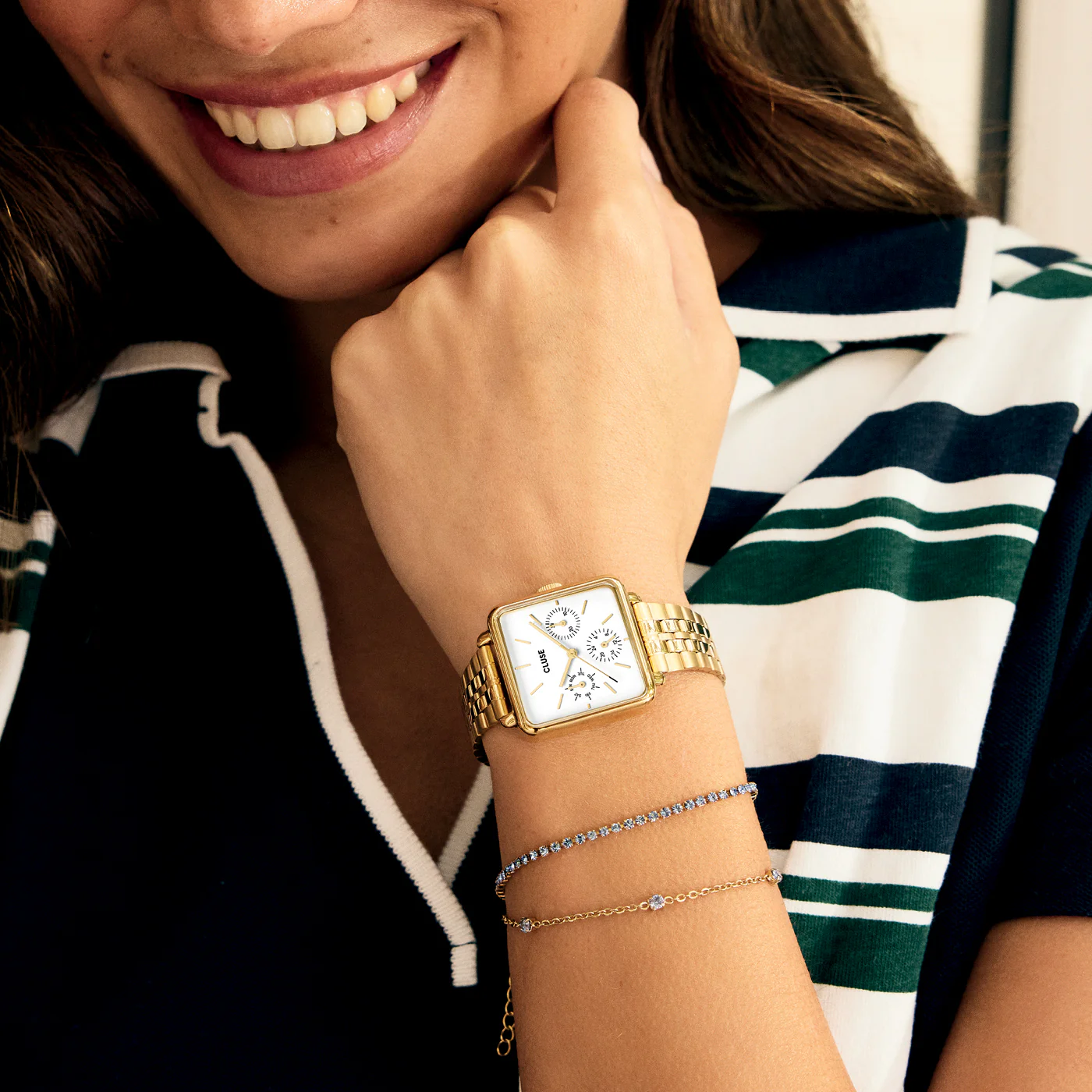 Élevé Zirconia Chain Bracelet, Kyanite Blue, Gold Colour - Image 4