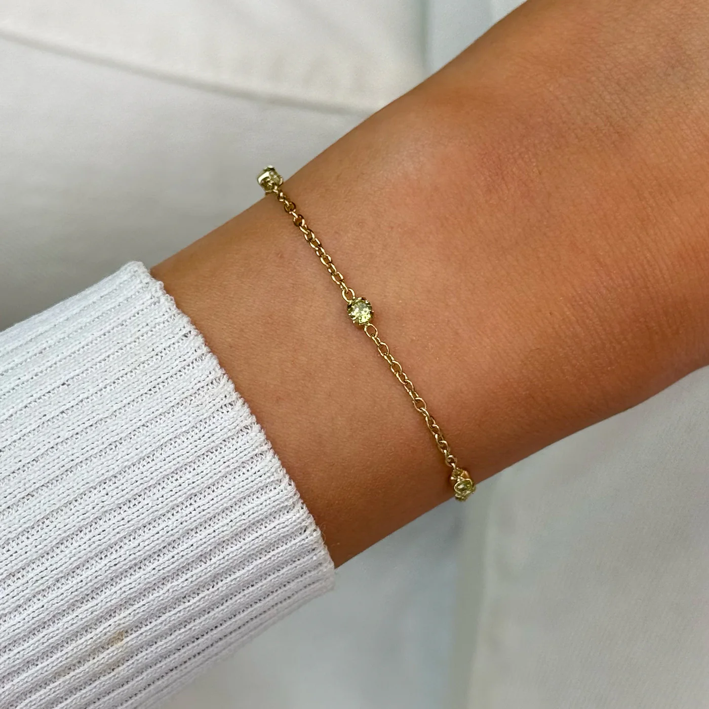 Élevé Zirconia Chain Bracelet, Sage Green, Gold Colour - Image 2