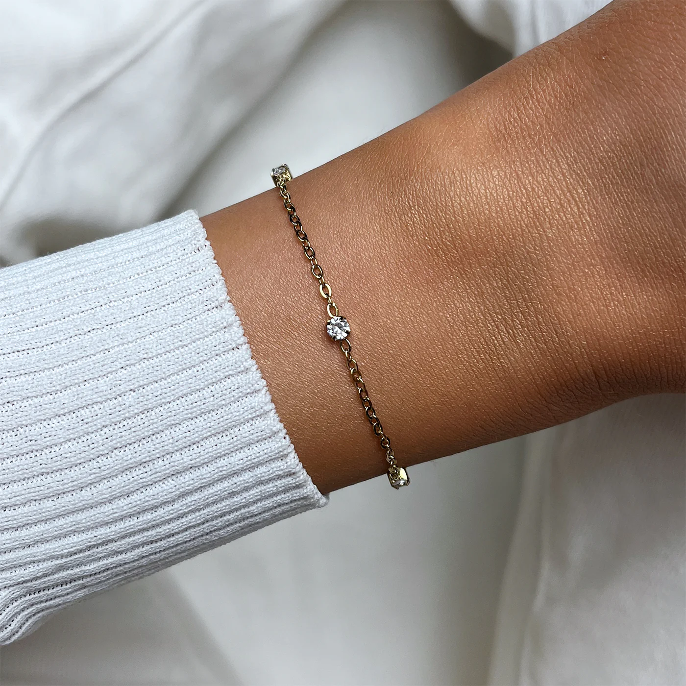 Élevé Zirconia Chain Bracelet, Silver, Gold Colour - Image 2