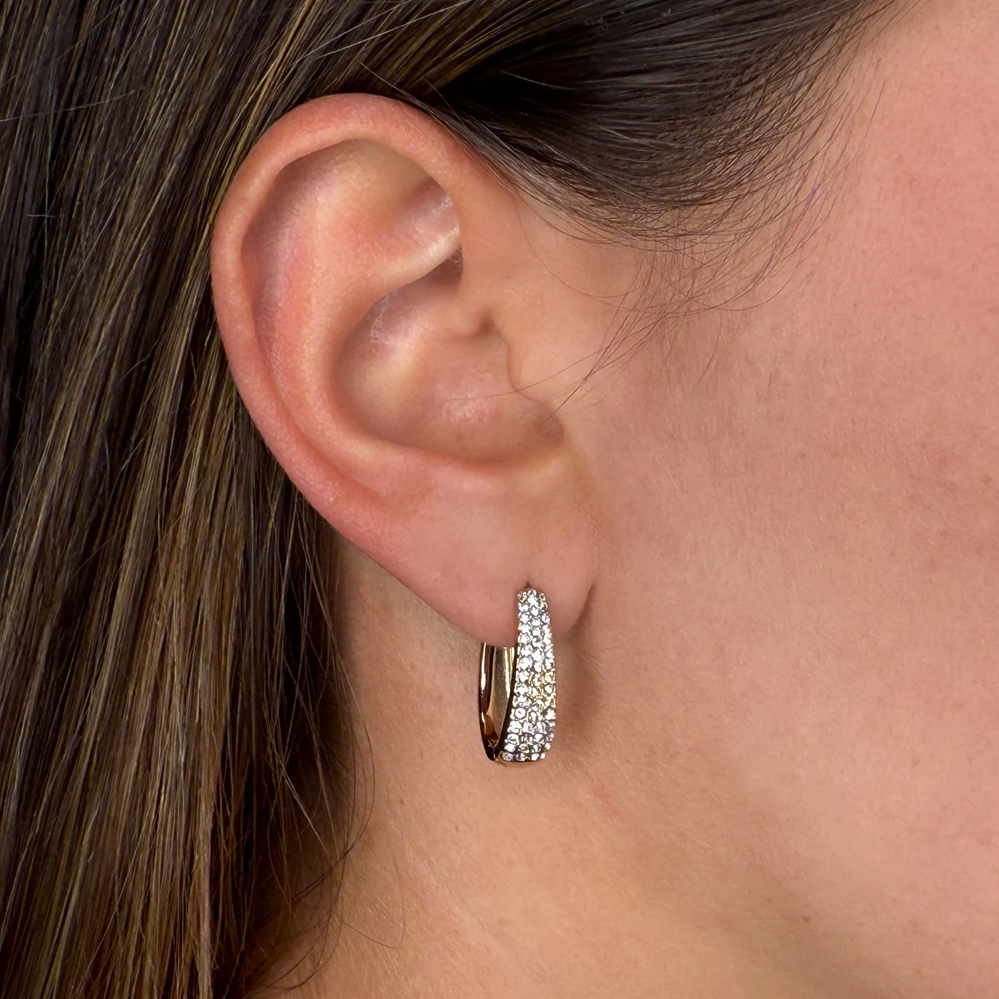 Élevé Zirconia Drop Hoop Earrings, Gold Colour - Image 2
