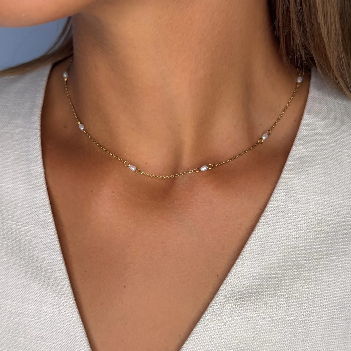 Essentielle Pearl Chain Necklace, Gold Colour - Image 2