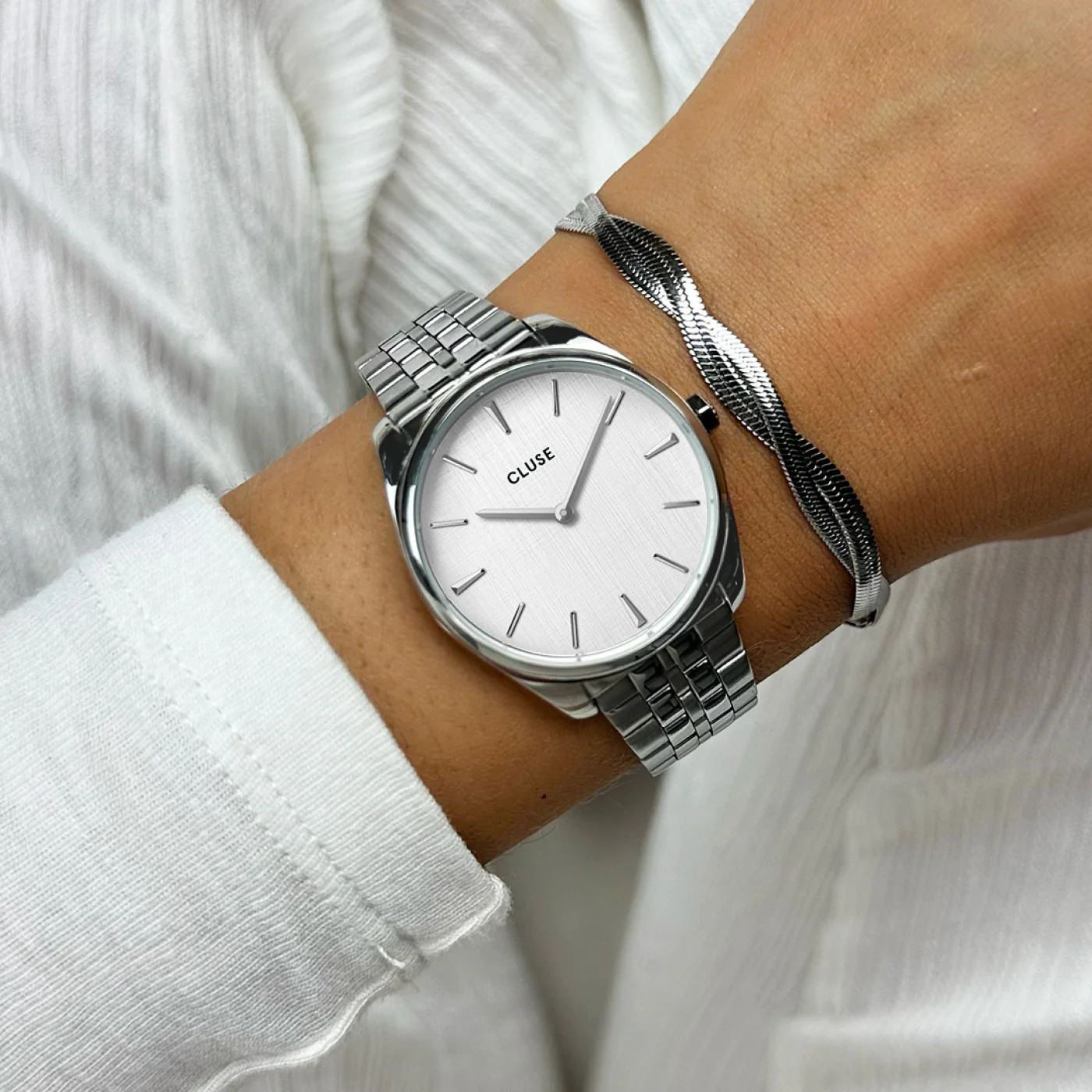 Féroce Petite Watch Steel, Silver Linen, Silver Colour - Image 2