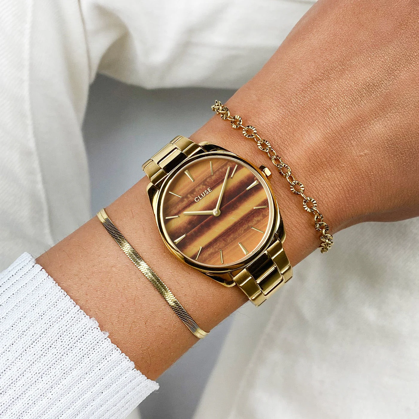 Féroce Petite Watch Steel Tiger's Eye, Gold Colour - Image 2