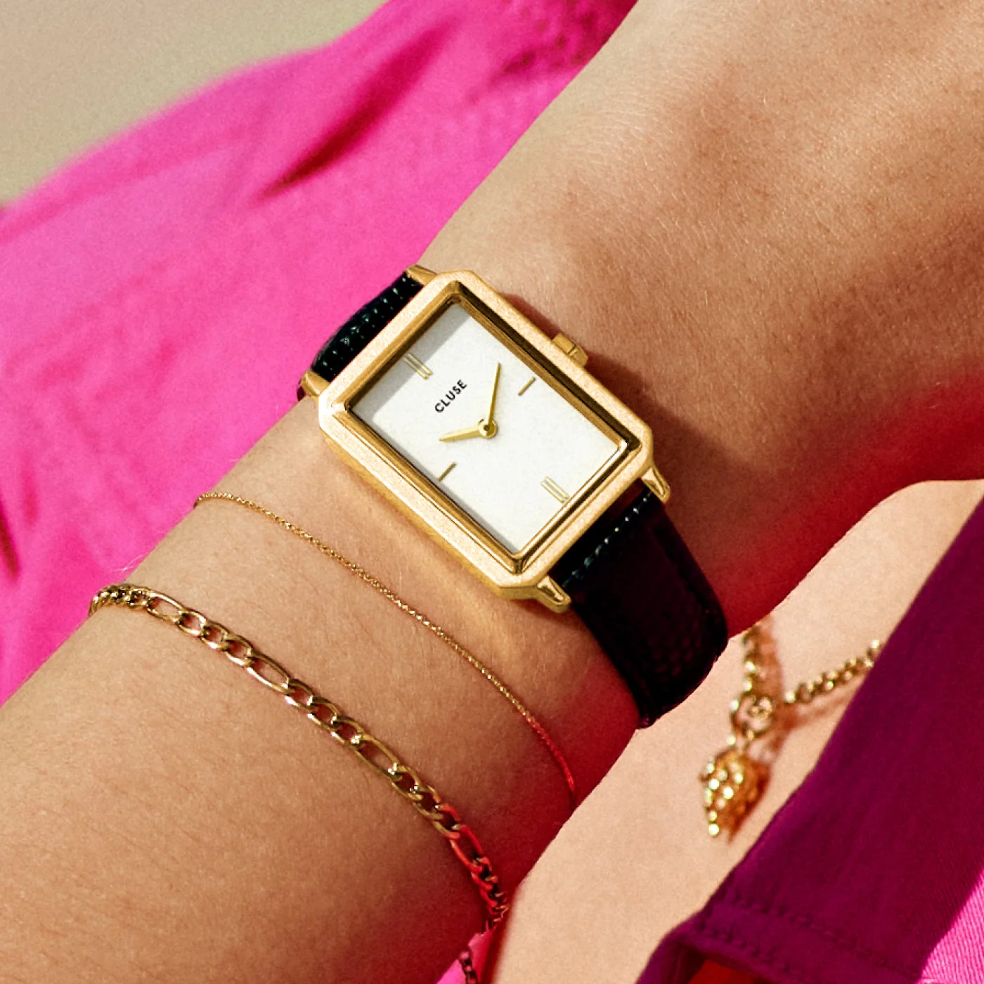 Fluette Watch Leather, Black Lizard, Gold Colour - Image 6