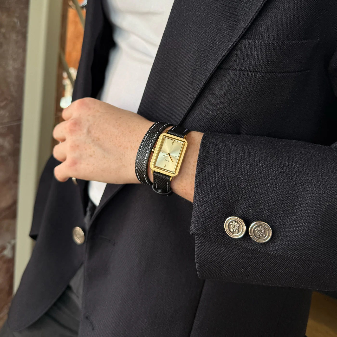 Fluette Watch Double Leather, Black, Full Gold Colour - Image 6