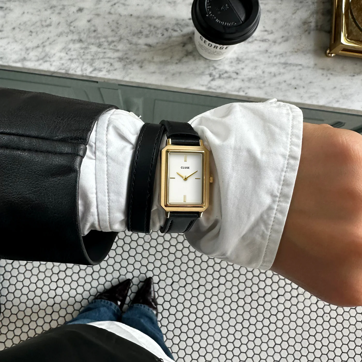 Fluette Watch Double Leather Black, Gold Colour - Image 6