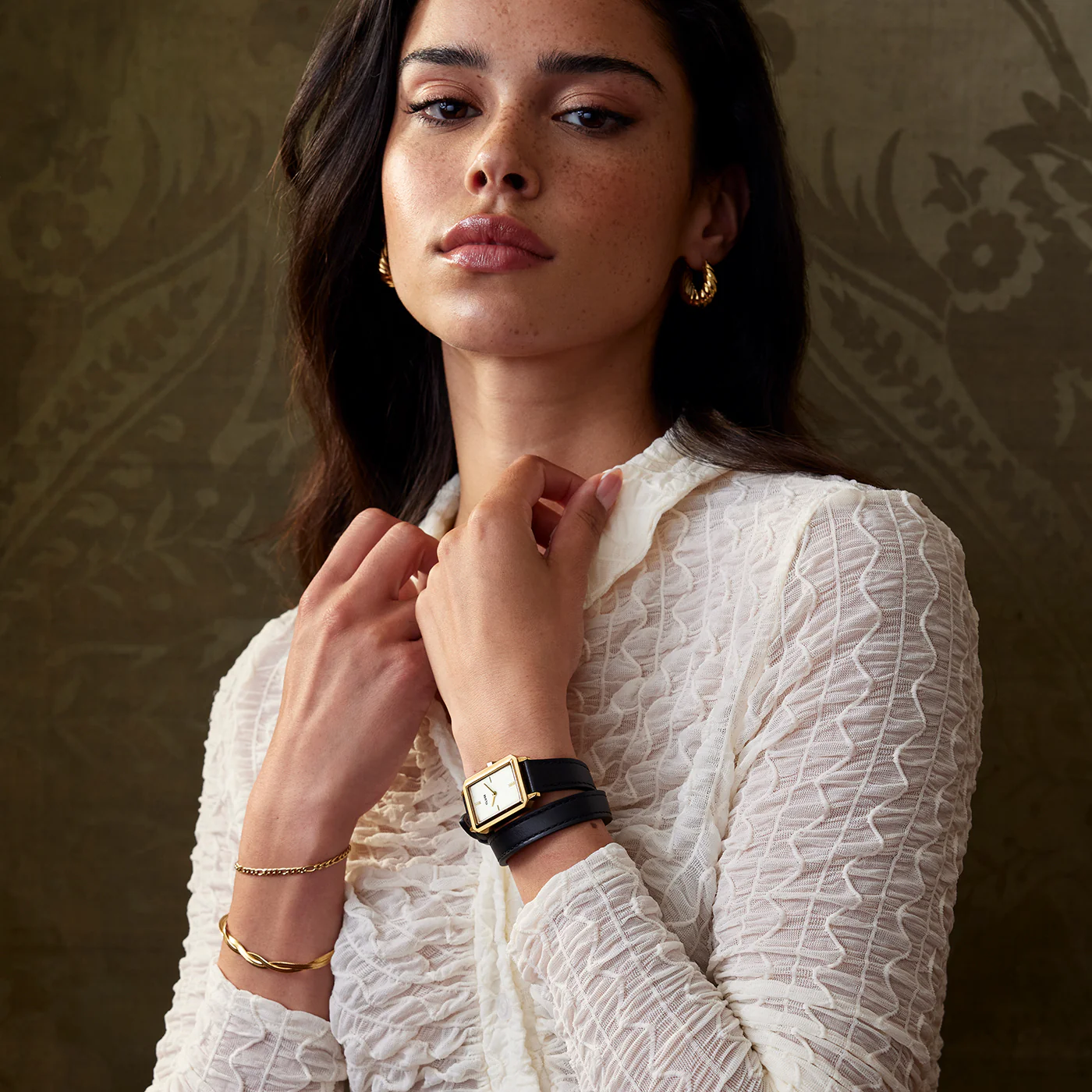 Fluette Watch Double Leather Black, Gold Colour - Image 8