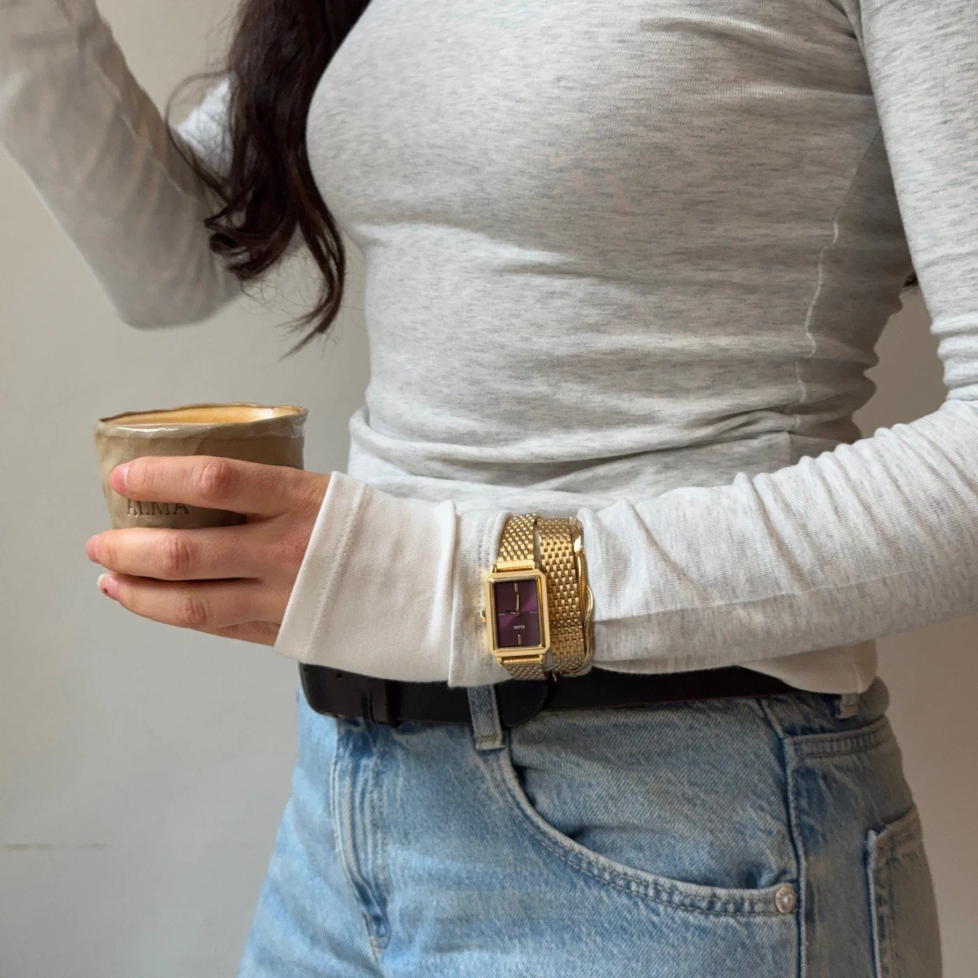 Fluette Watch Double Steel, Wine, Gold Colour - Image 10