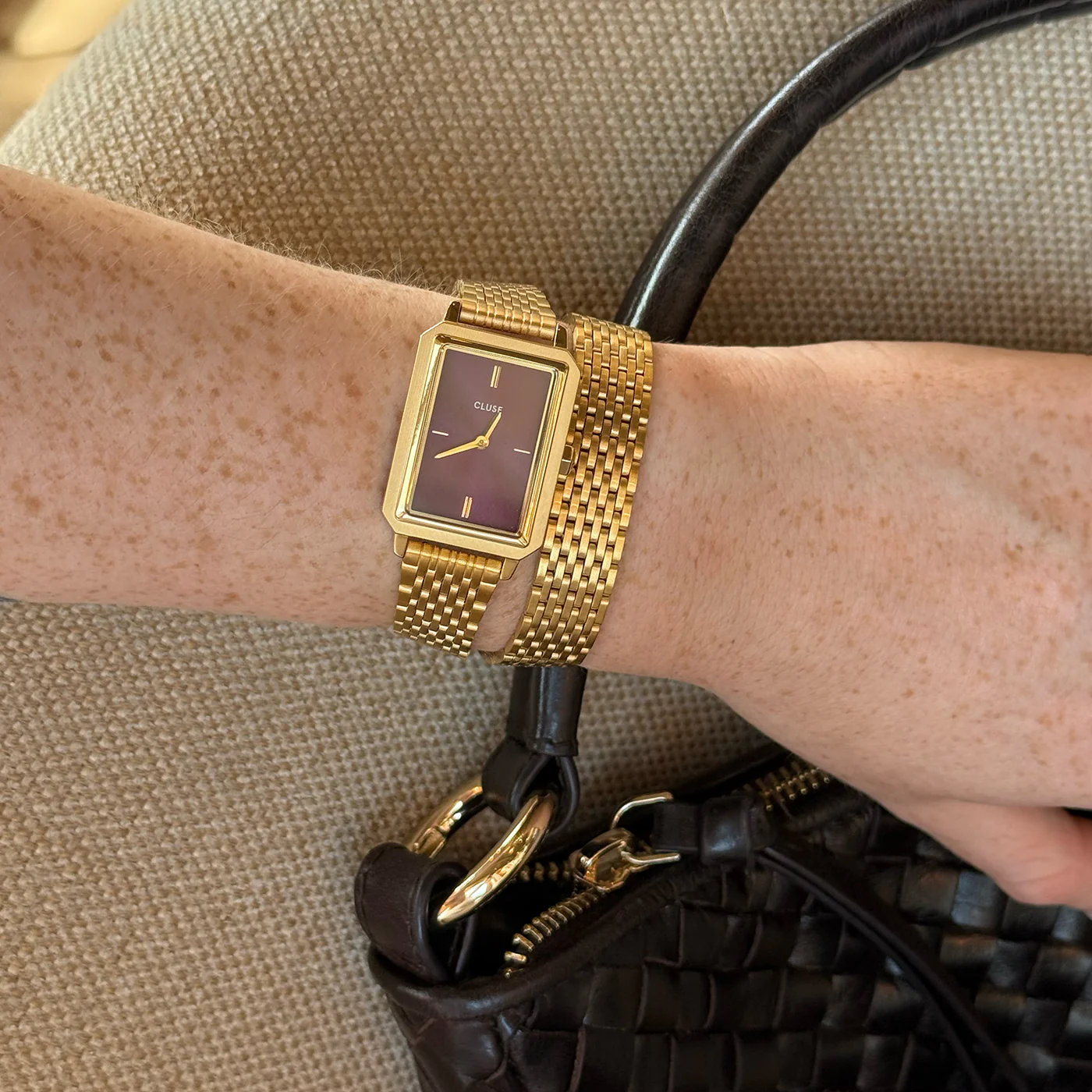 Fluette Watch Double Steel, Wine, Gold Colour - Image 6