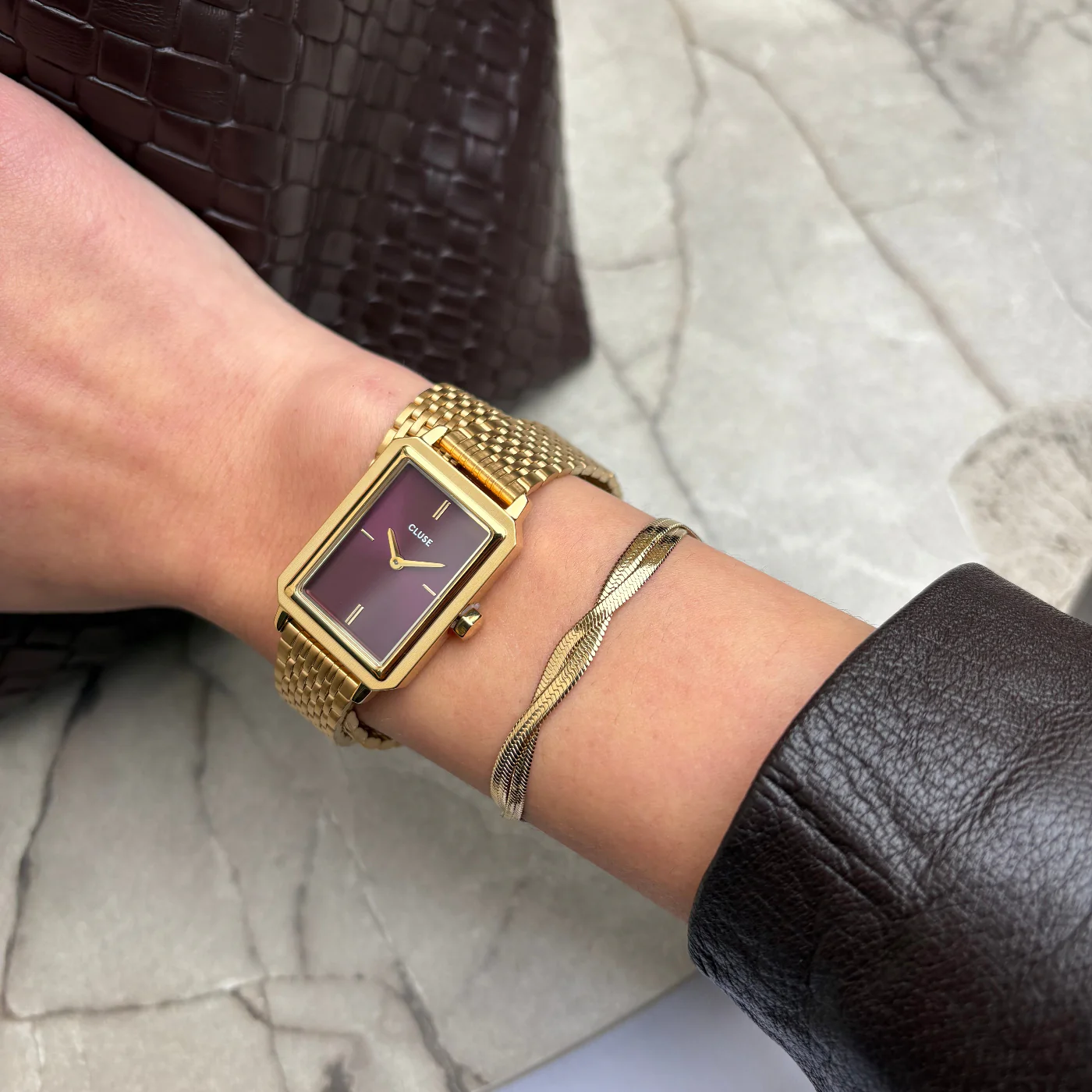 Fluette Watch Double Steel, Wine, Gold Colour - Image 8