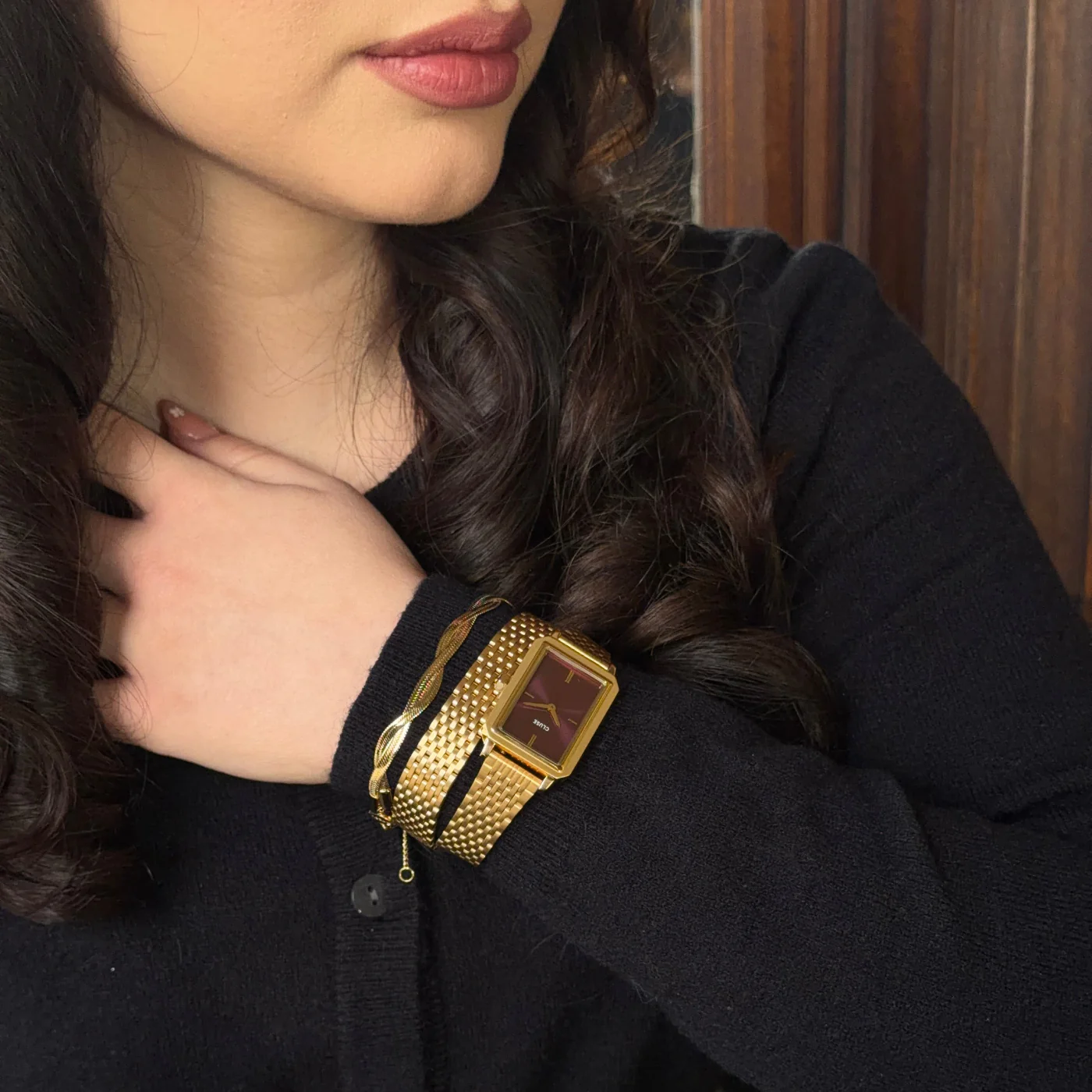 Fluette Watch Double Steel, Wine, Gold Colour - Image 9