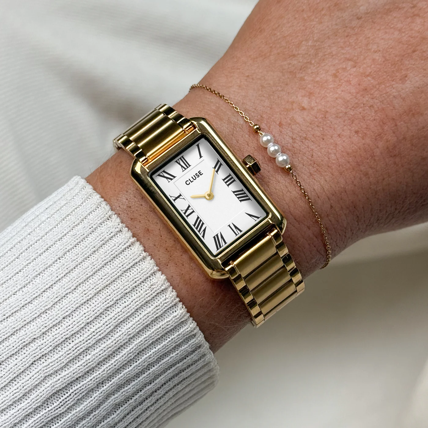 Gift Box Belisenna Watch Steel, White & Pearl Chain Bracelet, Gold Colour - Image 2