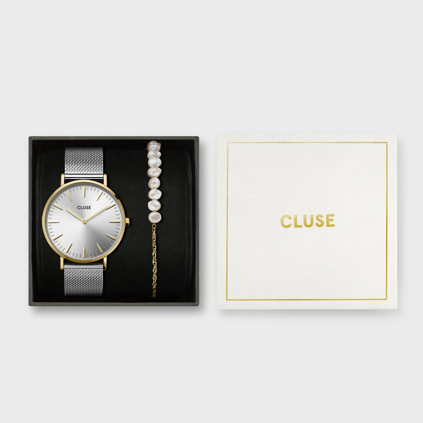 Gift Box Boho Chic Watch Mesh, Two-Tone & Mixed Chain Pearl Bracelet, Gold Colour - Image 7