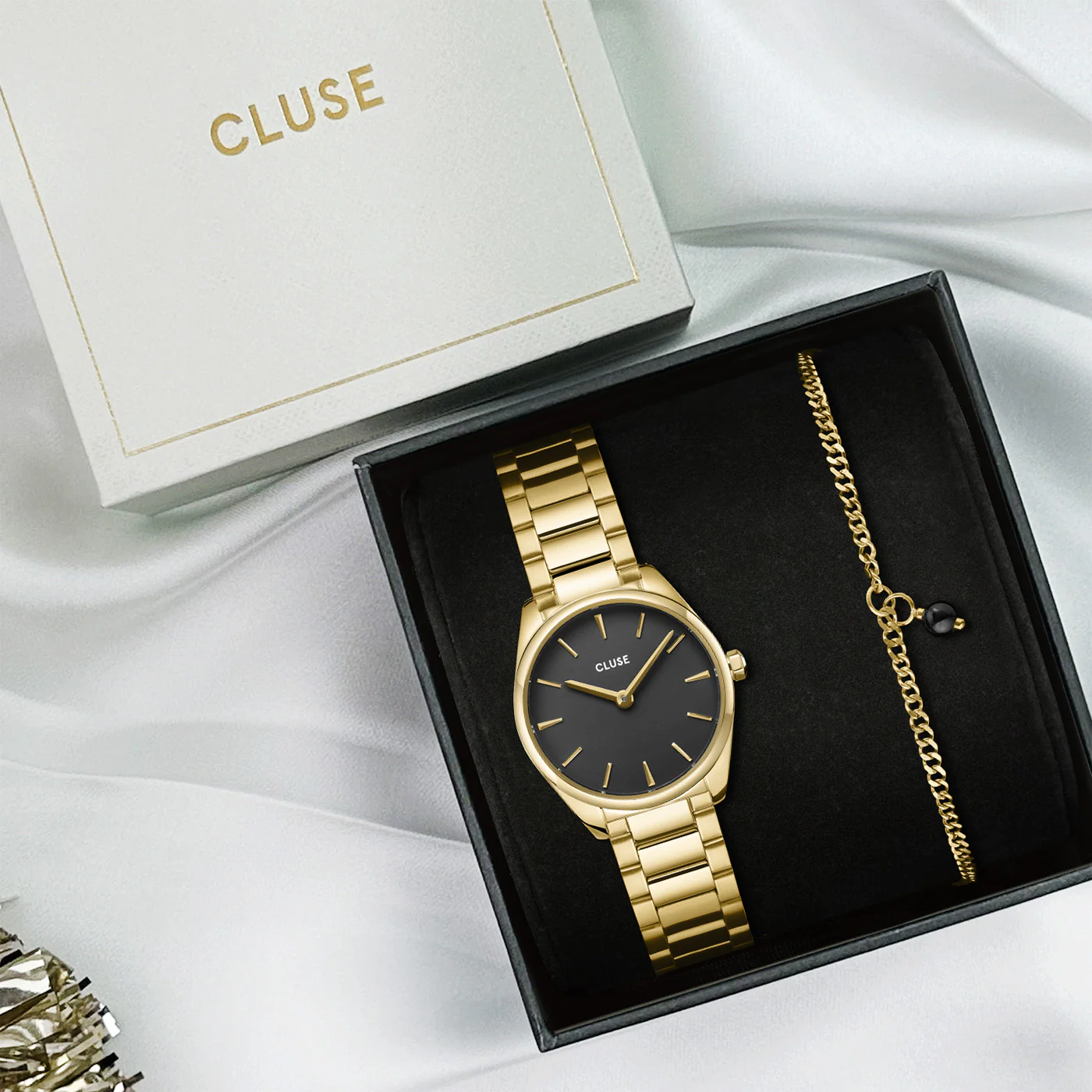 Gift Box Féroce Mini Watch Steel, Black & Chain Bracelet, Gold Colour - Image 11