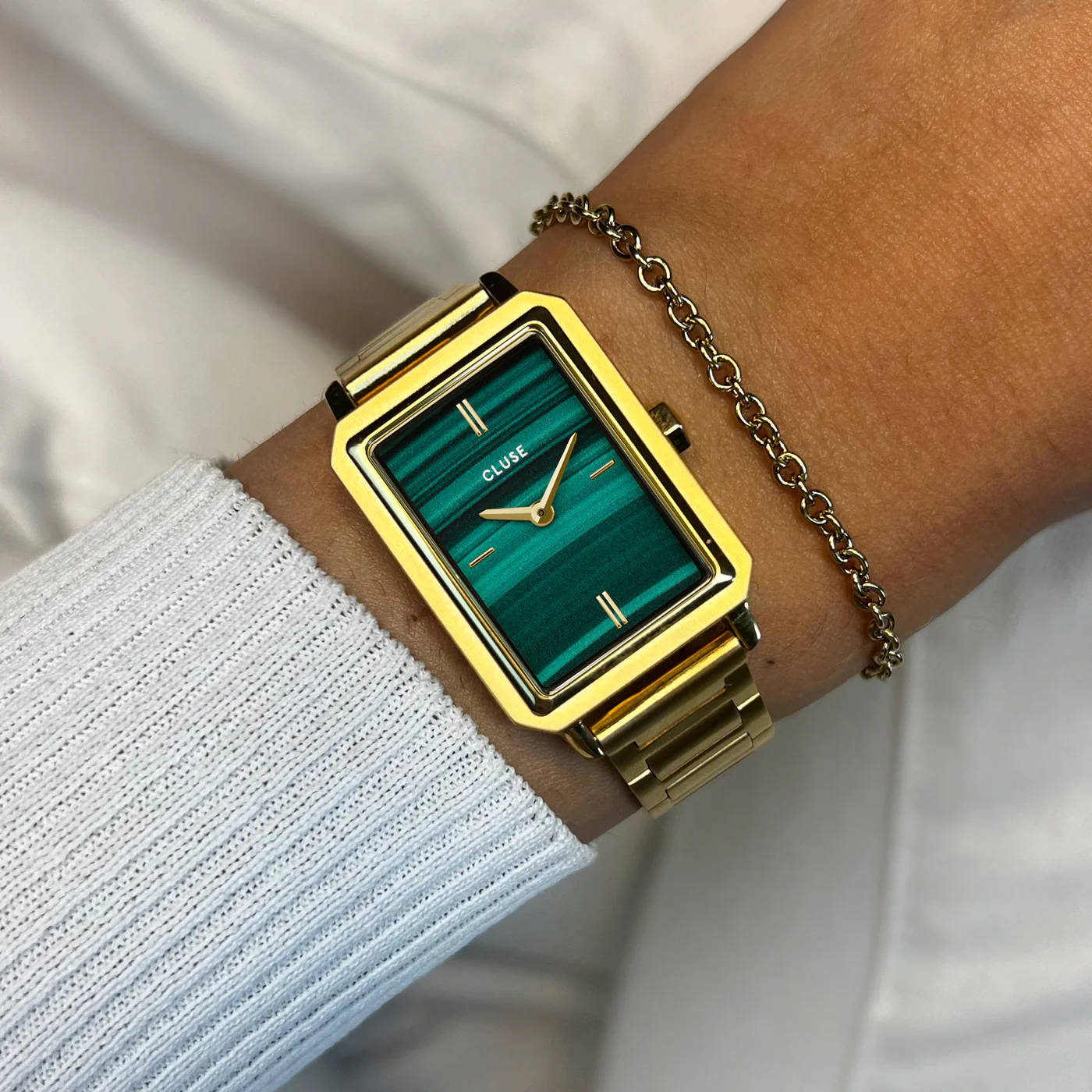 Gift Box Fluette Watch Steel, Green & Round Chain Bracelet, Gold Colour - Image 2