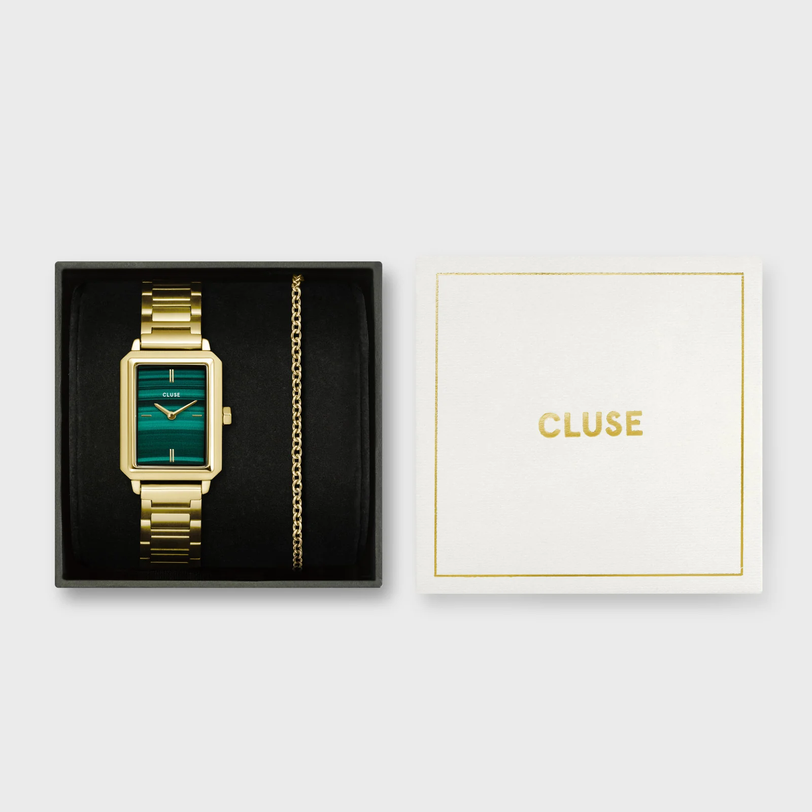 Gift Box Fluette Watch Steel, Green & Round Chain Bracelet, Gold Colour - Image 7