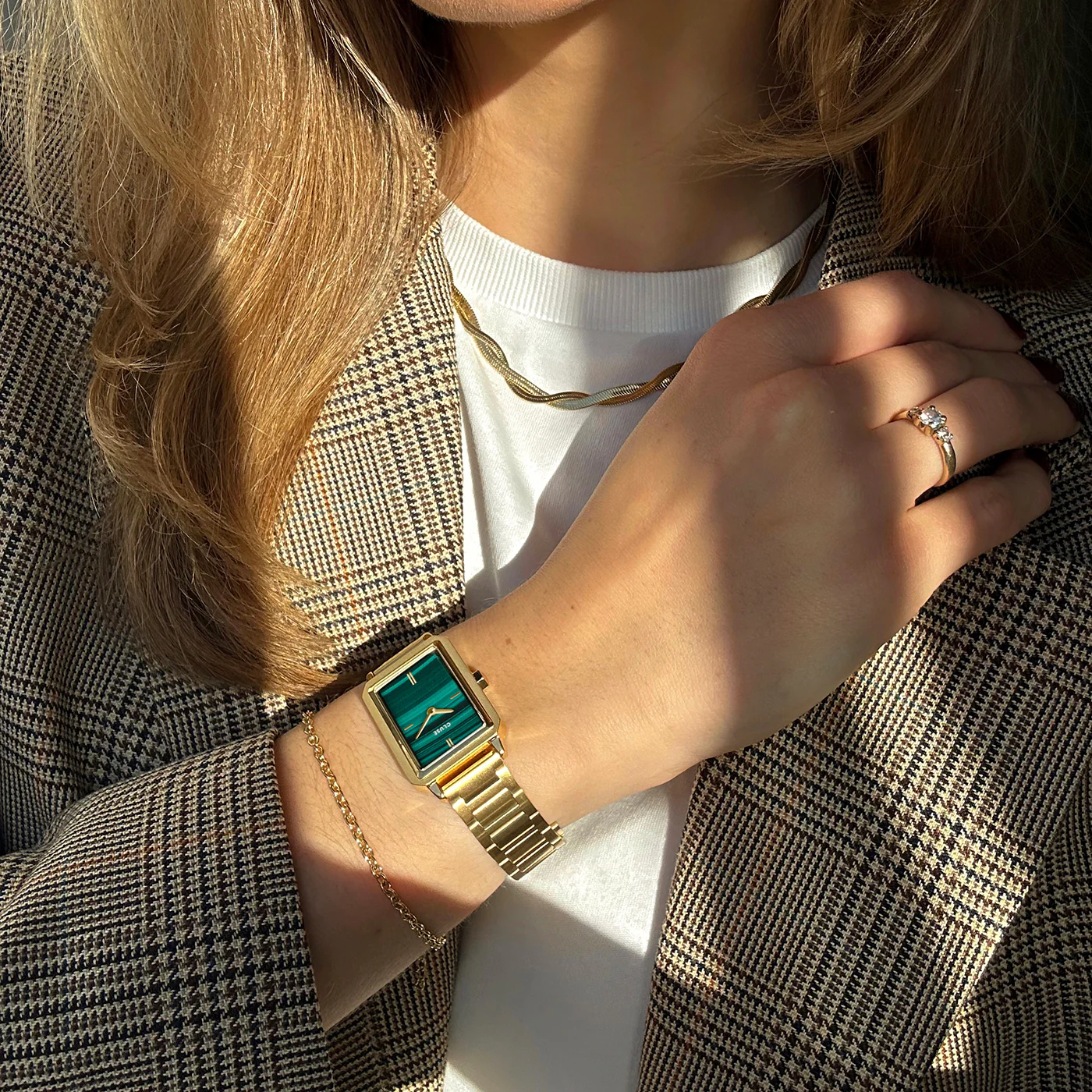 Gift Box Fluette Watch Steel, Green & Round Chain Bracelet, Gold Colour - Image 9