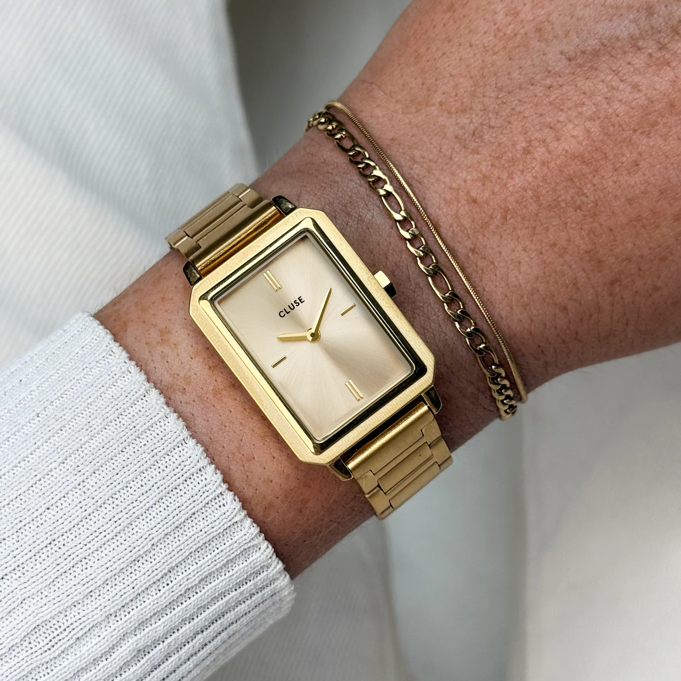 Gift Box Fluette Watch Steel & Double Chain Bracelet, Full Gold Colour - Image 2