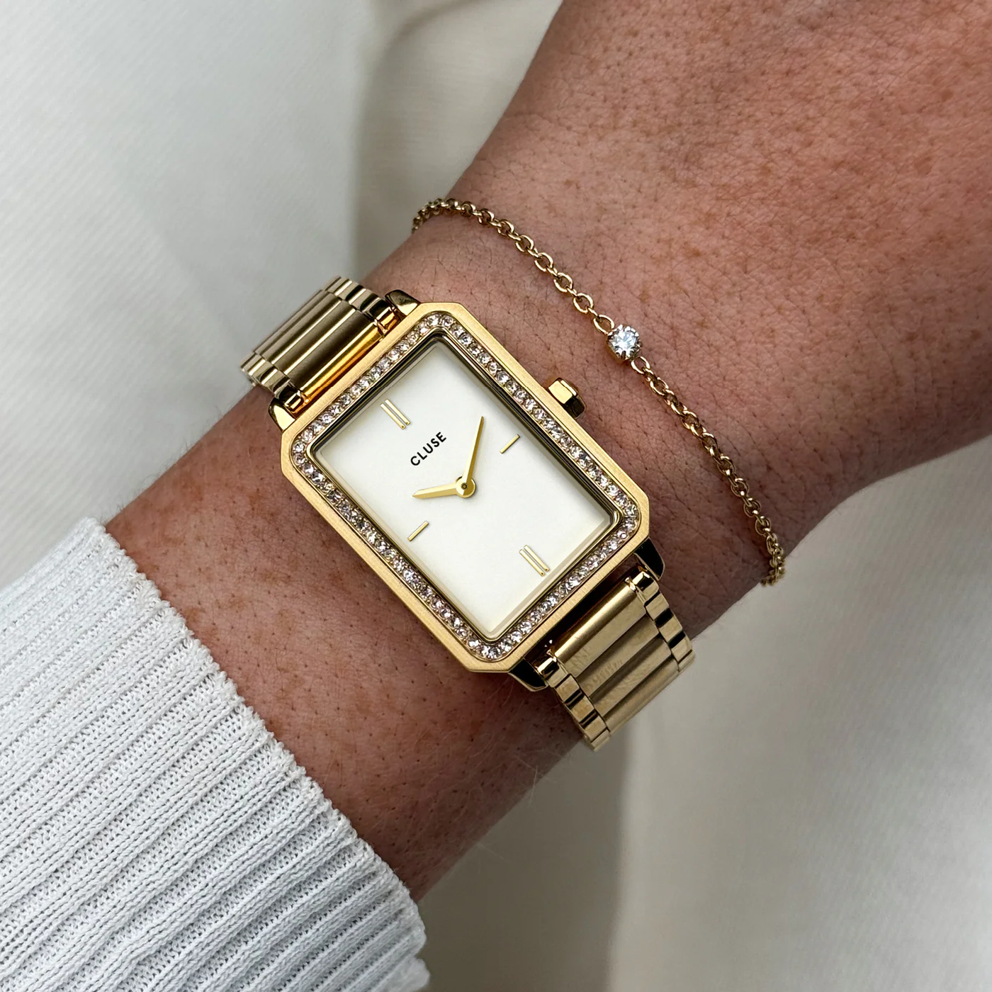 Gift Box Fluette Watch Steel, White Stones & Zircon Bracelet, Gold Colour - Image 2