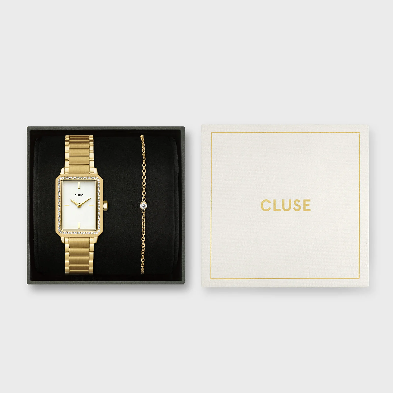 Gift Box Fluette Watch Steel, White Stones & Zircon Bracelet, Gold Colour - Image 7