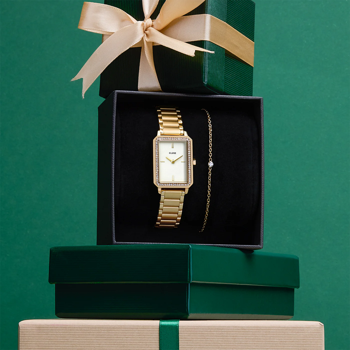 Gift Box Fluette Watch Steel, White Stones & Zircon Bracelet, Gold Colour - Image 9