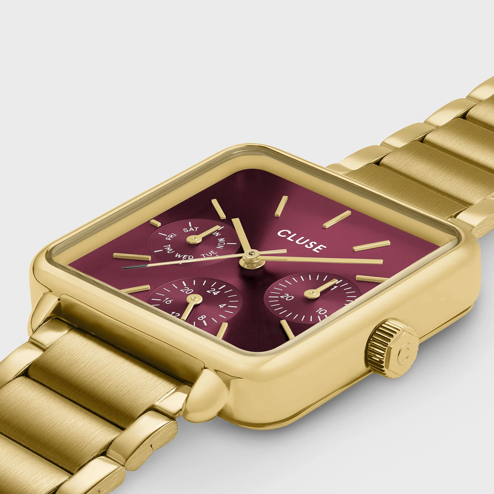 Gift Box La Tétragone Multifunction Watch Steel, Dark Cherry & Bead Bracelet, Gold Colour - Image 4