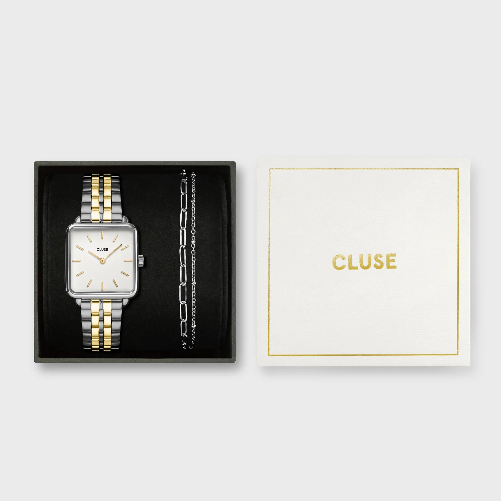 Gift Box La Tétragone Watch Steel, Two-Tone & Double Chain Bracelet, Silver Colour - Image 7