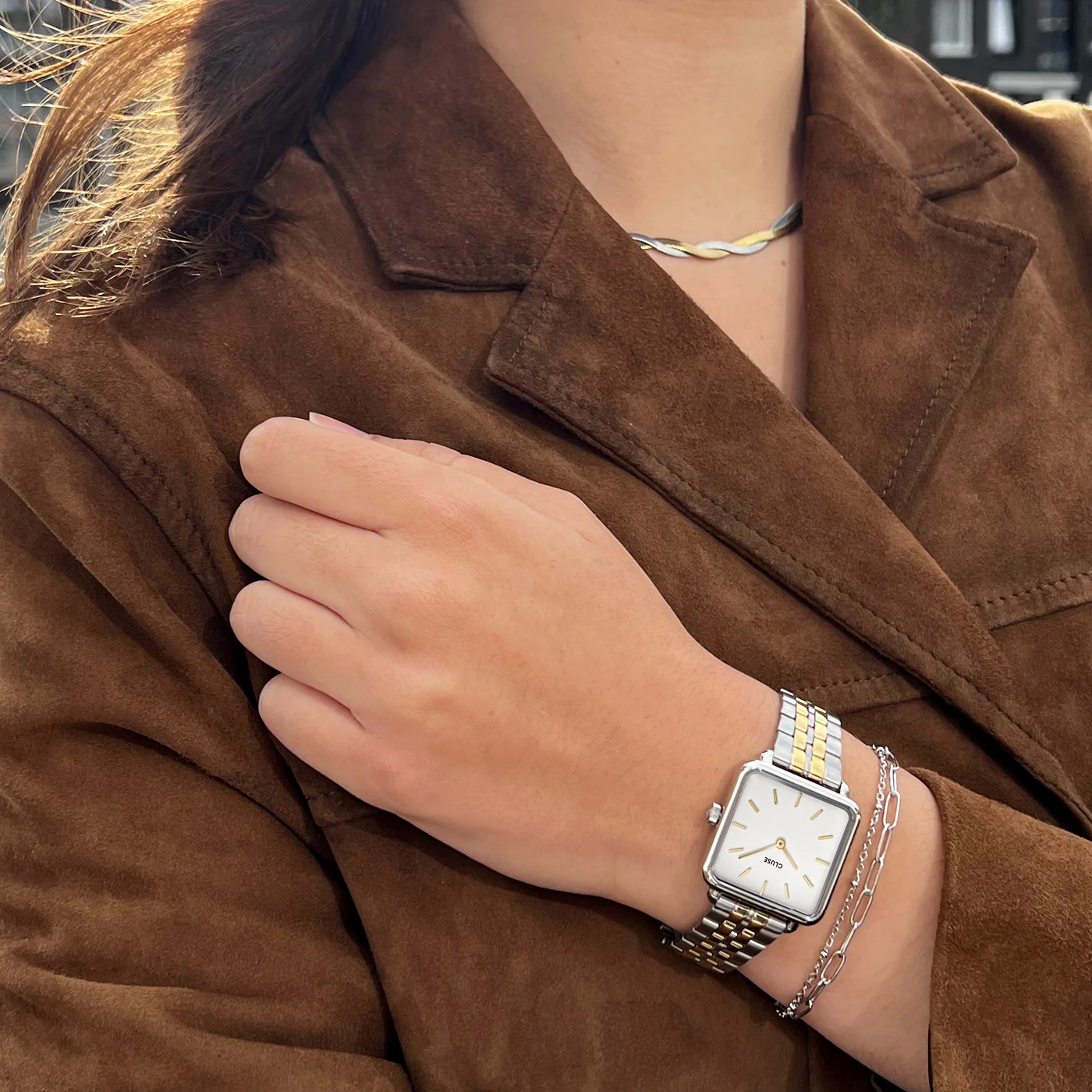 Gift Box La Tétragone Watch Steel, Two-Tone & Double Chain Bracelet, Silver Colour - Image 9